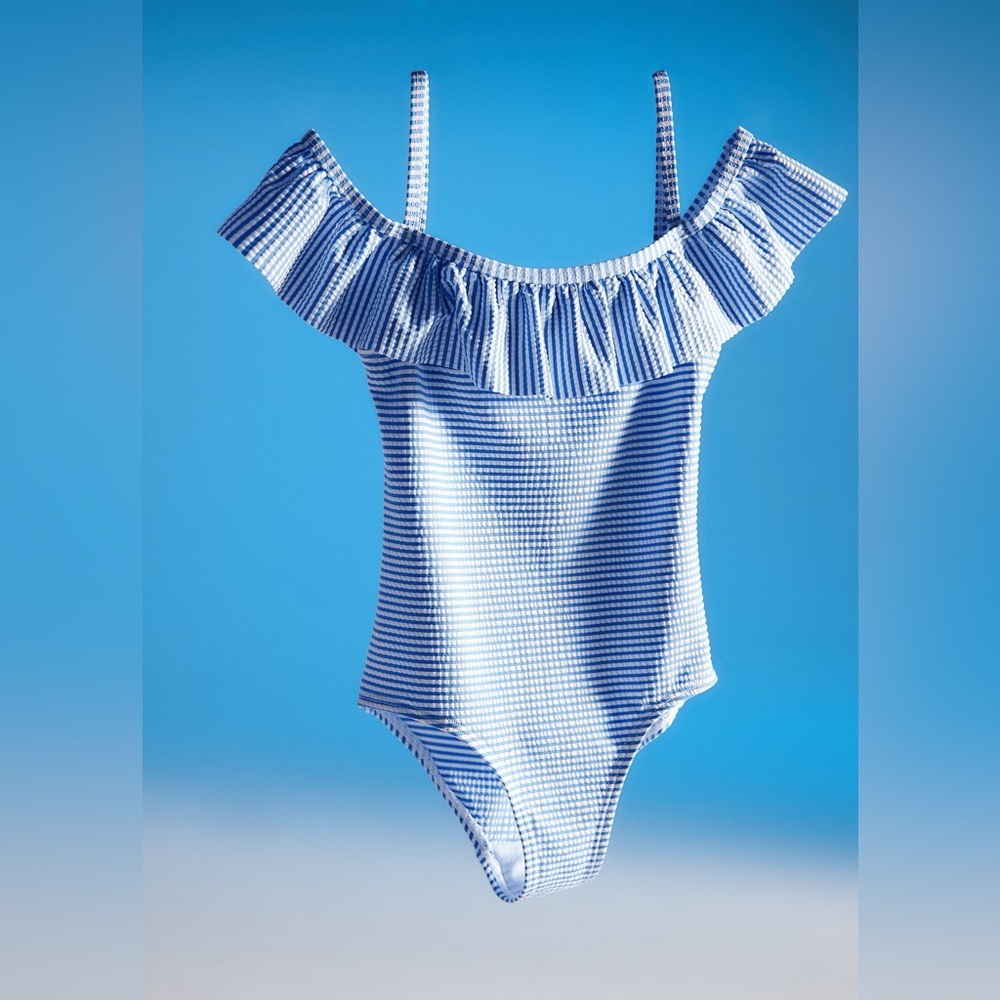 Mango Ruffle striped swimsuit